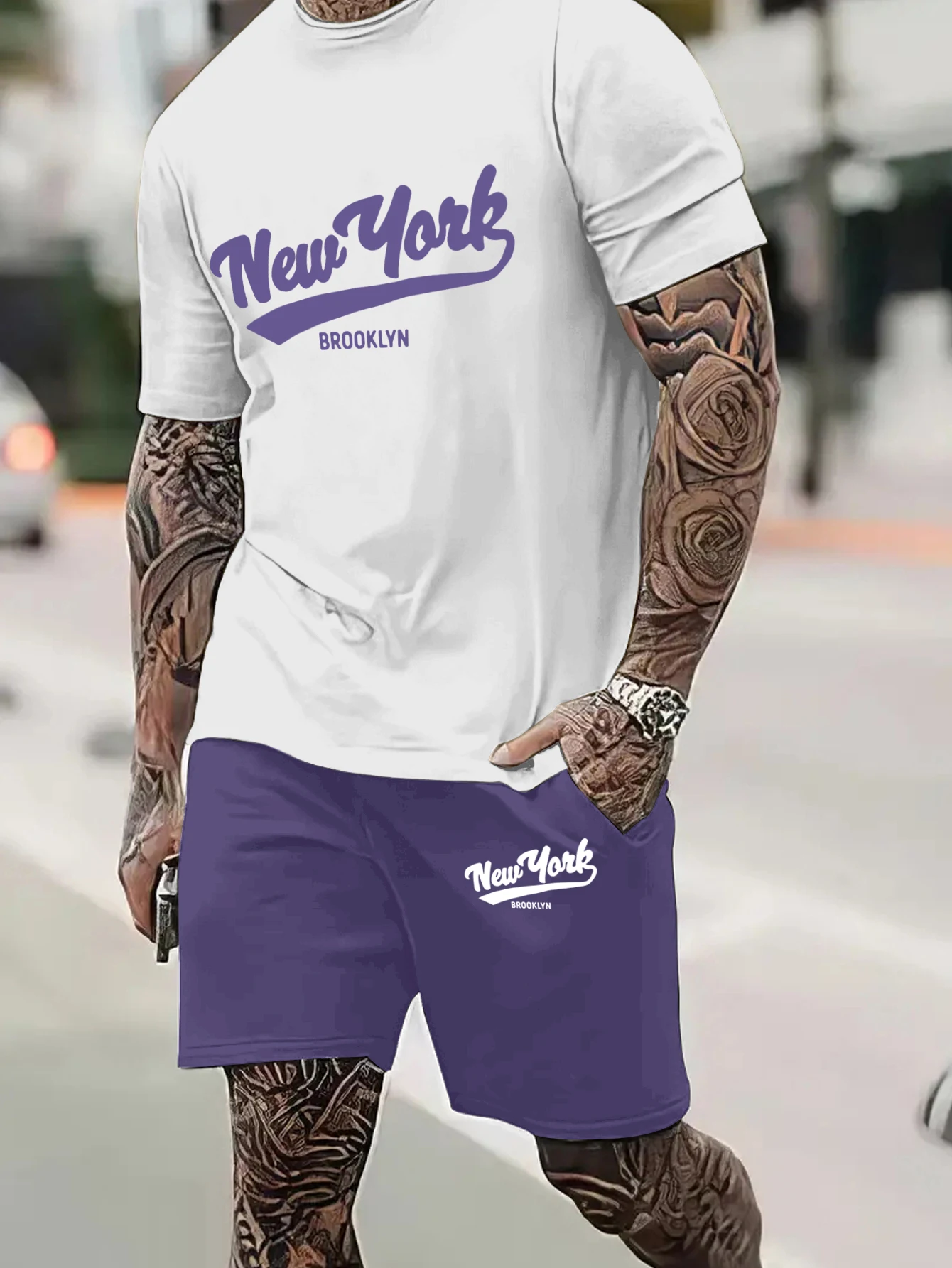 Summer Men\'s Sets Loose Casual T-Shirt And Shorts Set With New York Print Letter Handsome Male Sport Two-Pieces Suit