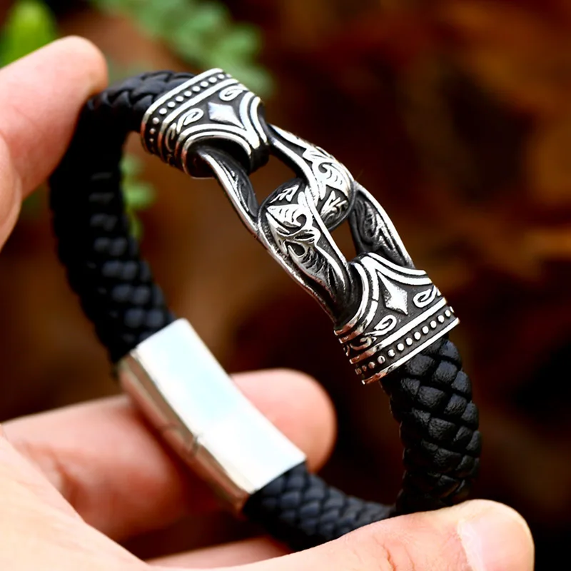 Beier Updated Viking Totem Rune Bracelet Nordic Raytheon Hammer Double Buckle High Quality Jewelry LLBC-L034