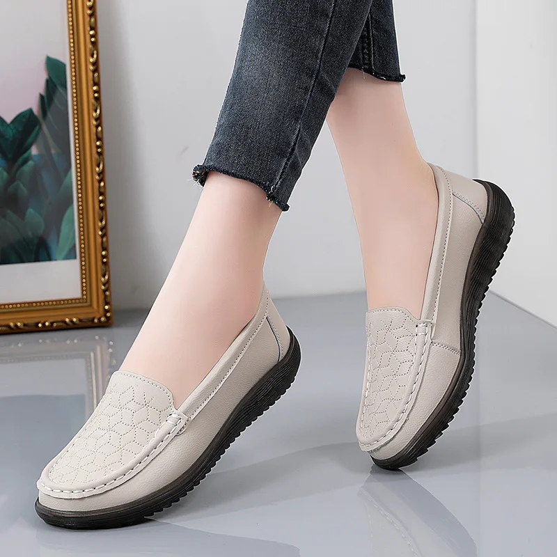 Women\'s Flat Shoes 2023 Spring New Women Genuine Leather Shoes Non-slip Soft Bottom Loafers Slip on Moccasins Women Boat Shoes