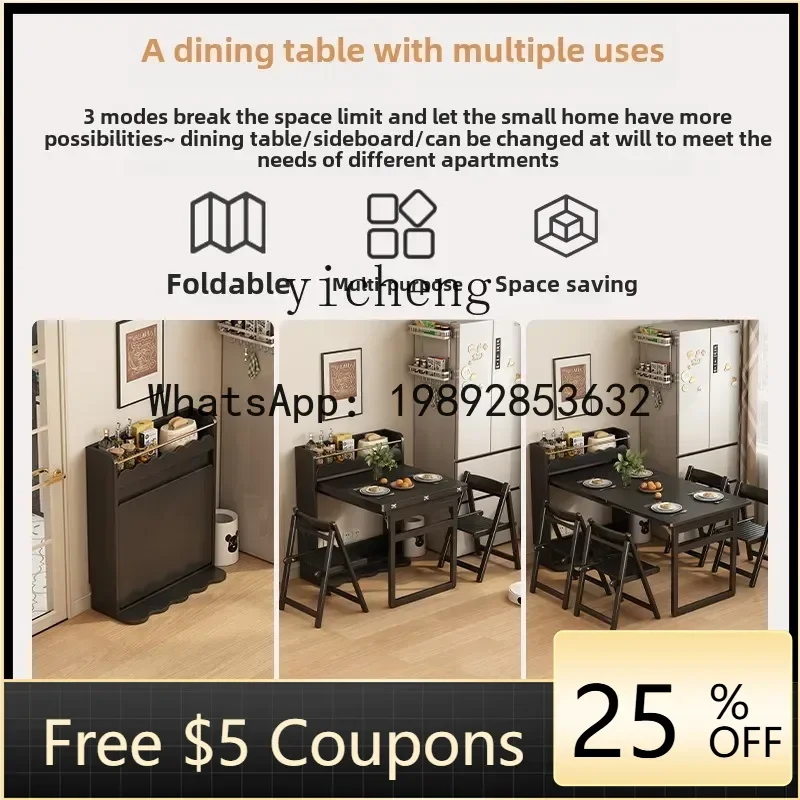 

CZ retro narrow folding dining table solid wood tables and chairs ultra-thin dining side cabinet dining table