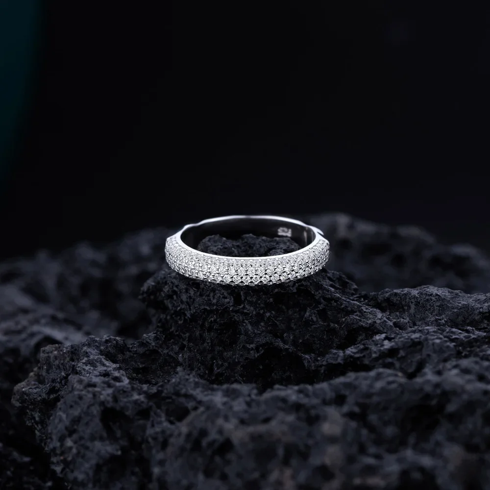 

New S925 sterling silver half circle full diamond micro inlaid ring, women's geometric combination ring, wedding jewelry ring