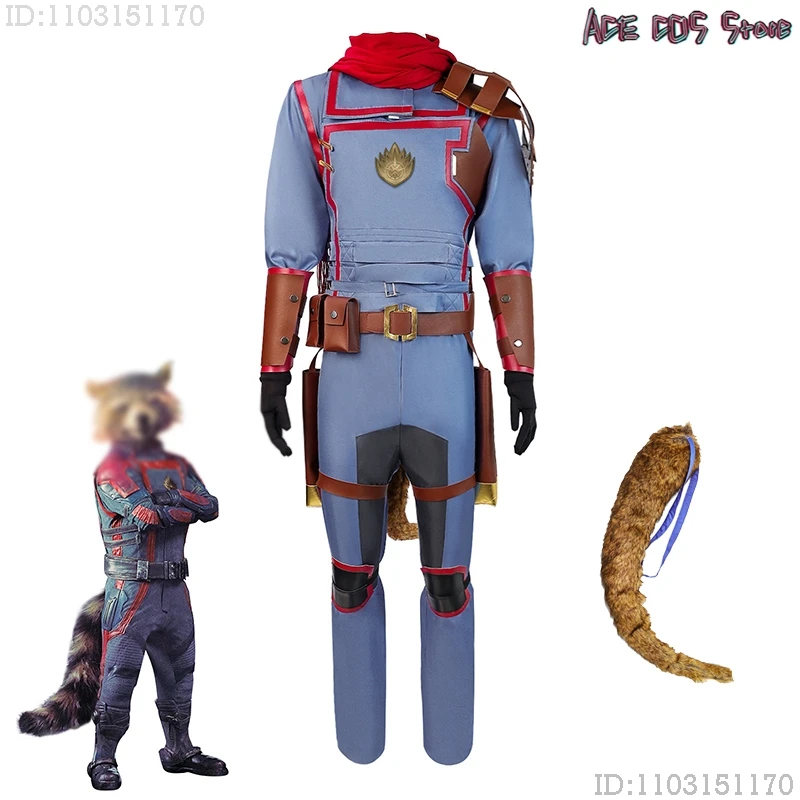 

Film Rocket Cosplay Raccoon Cosplay Comic Costume Unisex Cape Halloween Anime Movie Galaxy Outfit Tail Guardians Roleplay