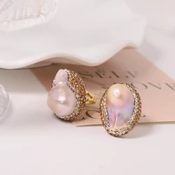 GLSEEVO Natural Irregular Baroque Pearl Women's Ring Fashion Personalized Fashion Women's Ring  Jewelry for WomenGR0393
