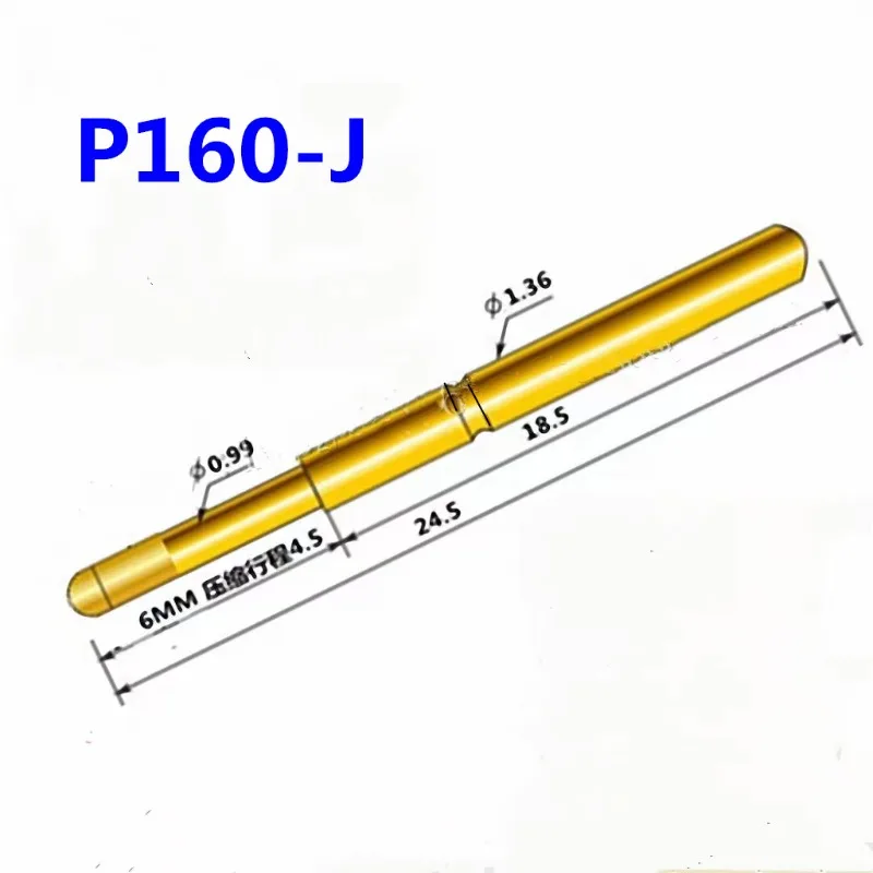 100PCS P160-J1 Small Round Head Spring Test Probe Needle Tube Outer Diameter 1.36mm Total Length 24.5mm PCB Pogo Pin