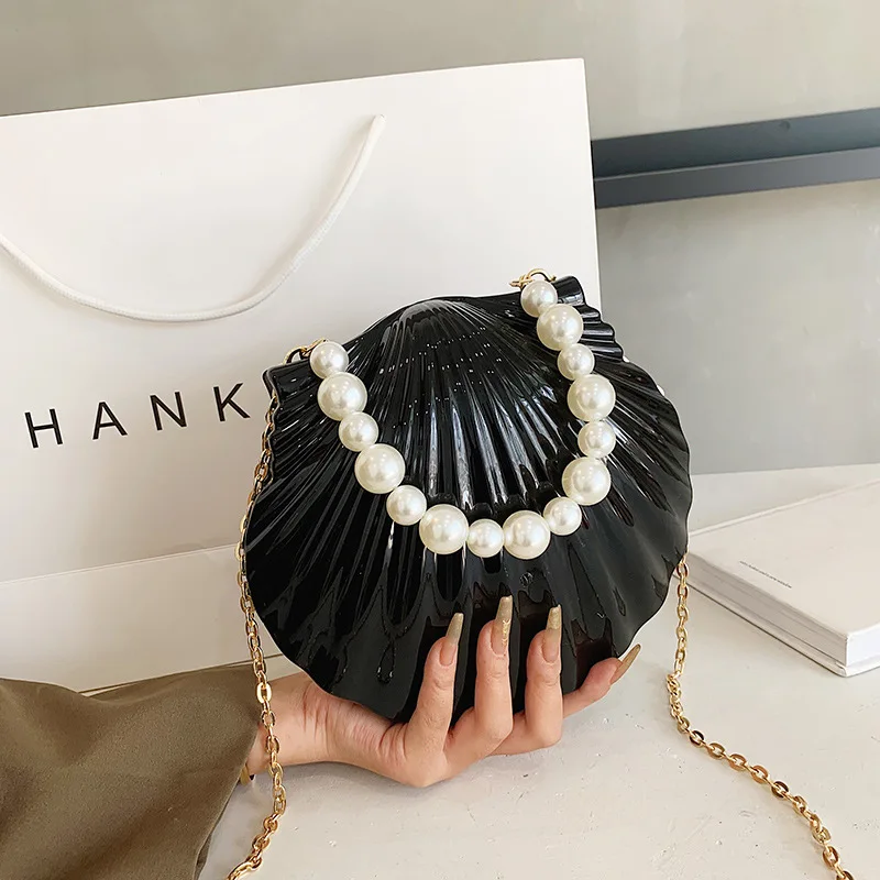 Trendy New Ladies Handbags Fine Acrylic Seashell Shoulder Bags With Pearl Chain Wedding Party Evening Bags Clutches Women Purses