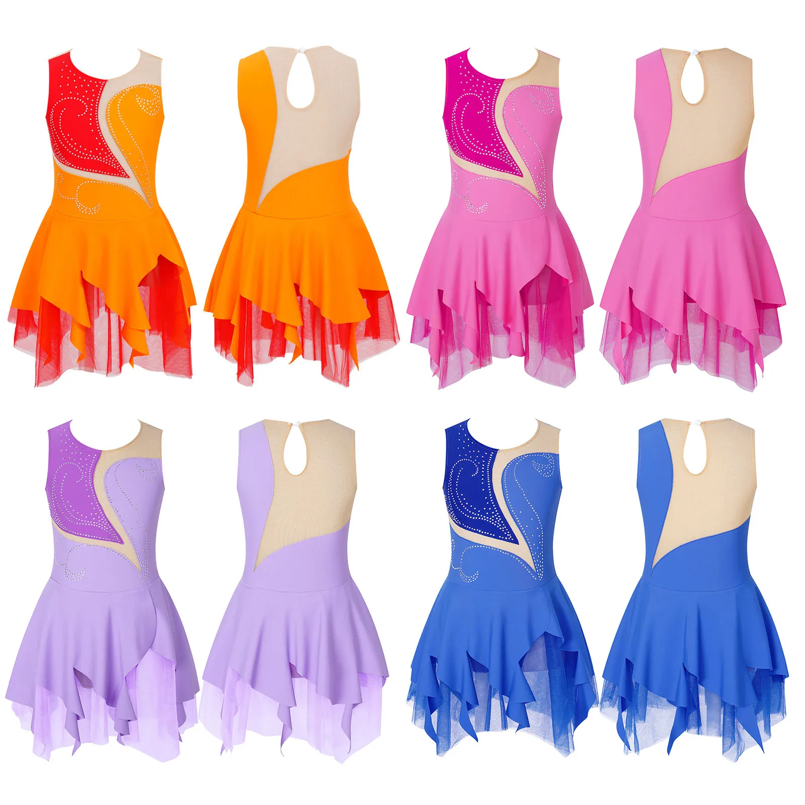 Meninas brilhantes lantejoulas ballet dança vestido collant desempenho trajes de dança figura lírica patinação no gelo vestido dancewear