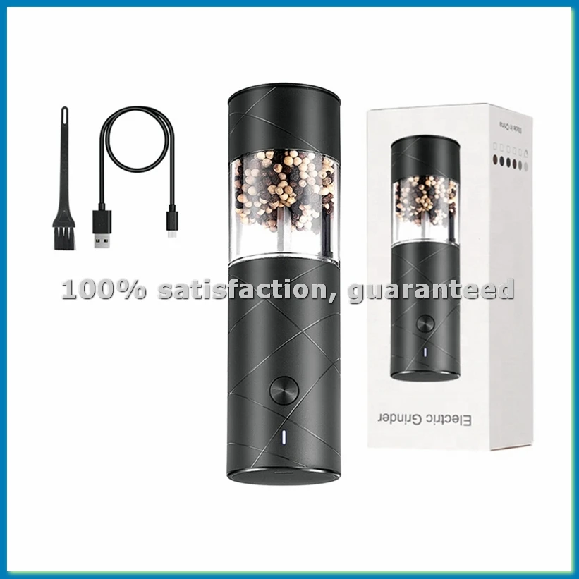 

Электрическая автоматическая мельница для перца и соли с LED-подсветкой, регулируемая степень помола, измельчитель специй, кухонный инструмент, черный-AT35