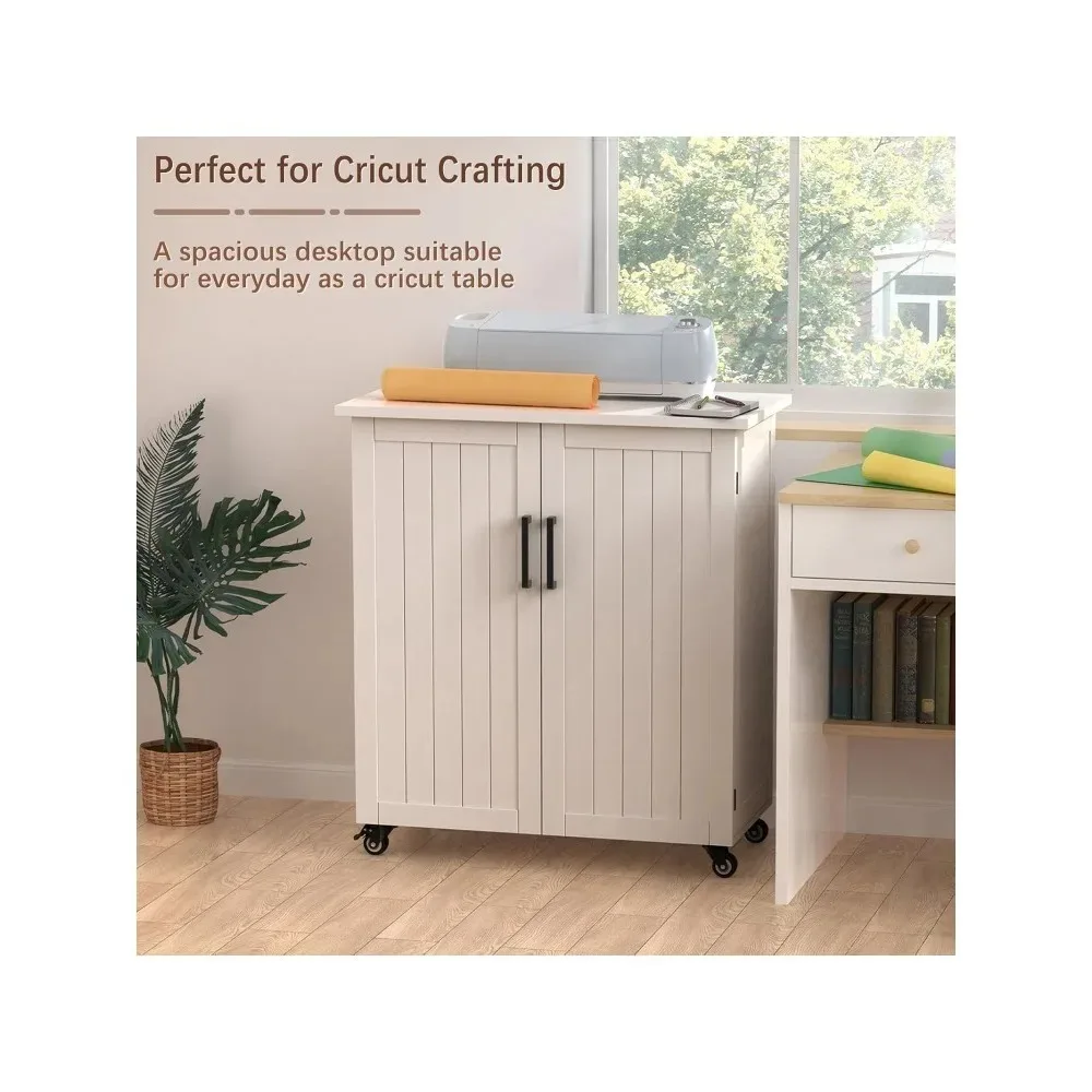 عربة يدوية متوافقة مع خزانة تخزين دوارة لآلة Cricut مع طاولة تنظيم الأدراج، 31.6 بوصة عرض × 15.8 بوصة عمق × 34.9 بوصة ارتفاع