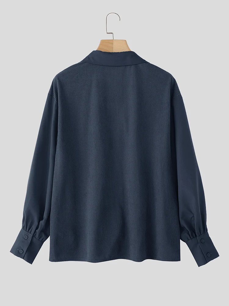 ZANZEA 2025 Modne koszule sztruksowe damskie z długim rękawem, kieszeniami, jednolite bluzki, jesienne koszule z klapami, luźne tuniki, vintage bluzki