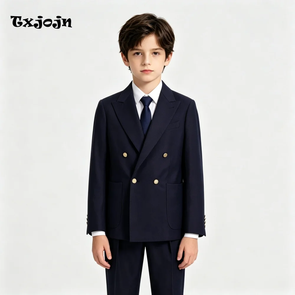 Tailored Boys Suit 2-piece Set (Jacket Pants) Wedding Tuxedos Pointed Collar Double Breasted Blazer Pants for Formal Events