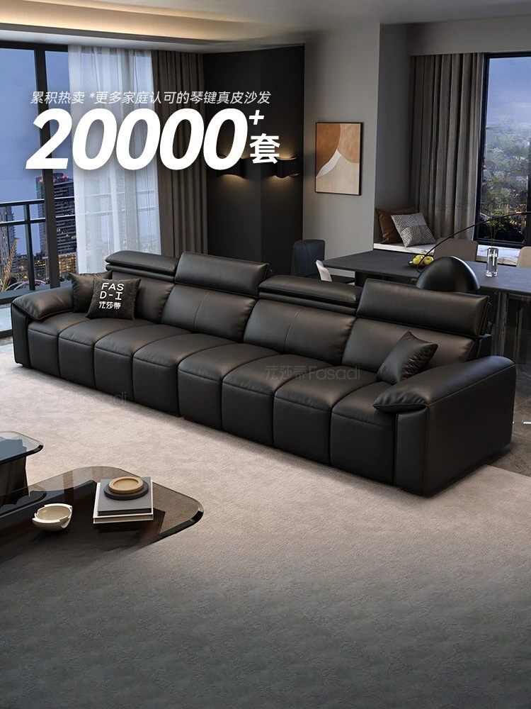 

Italian leather sofa small apartment living room sofa piano keys straight row modern style sofa