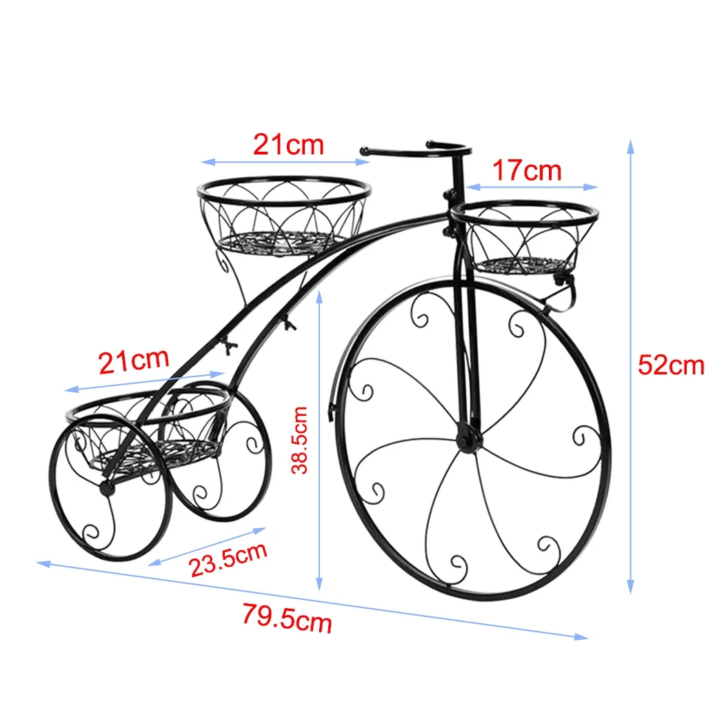 3-Tier Bicycle Plant Stand Wrought Iron Tricycle Planter Home Garden Patio Decor Flower Pots Shelf Indoor Outdoor image 6