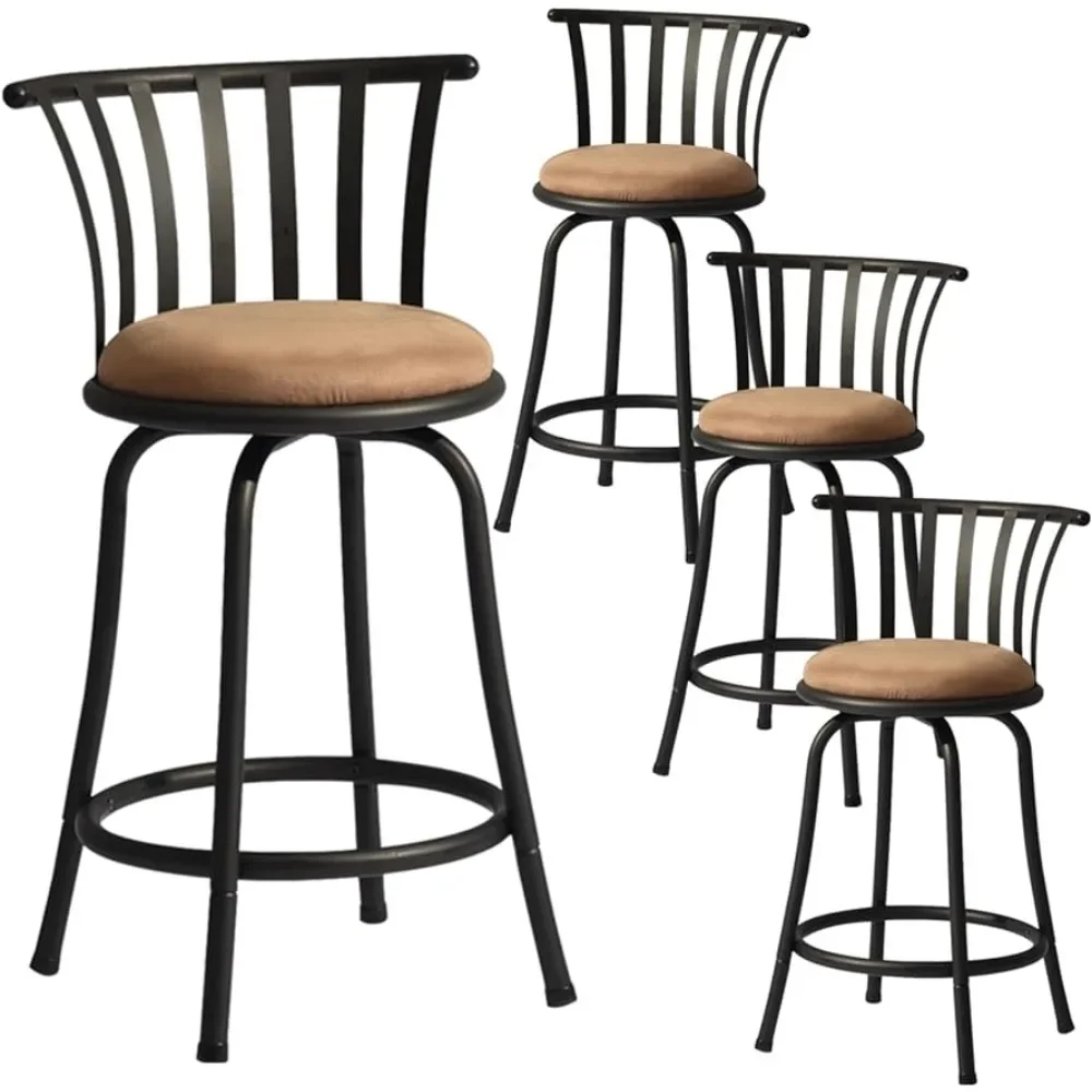 

Classic 4-piece set of high stools, rustic style bar chairs with backrest and footstool, rotating counter height bar stool