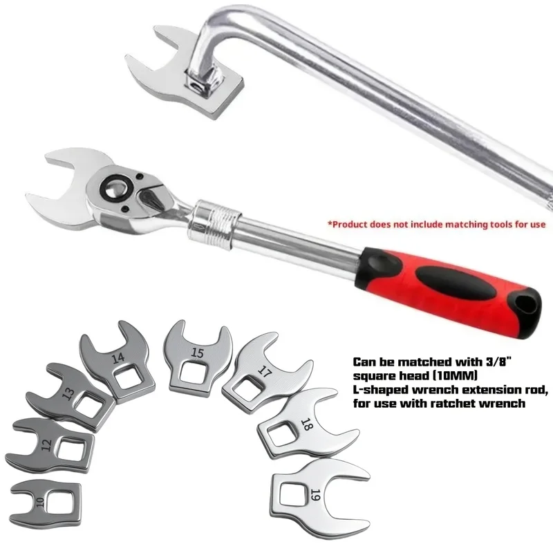 8 Replaceable Open End Wrench Set Interchangeable Open End Wrench 3/8 Inch Dual Purpose Wrench Head Angle Adjustable Wrench