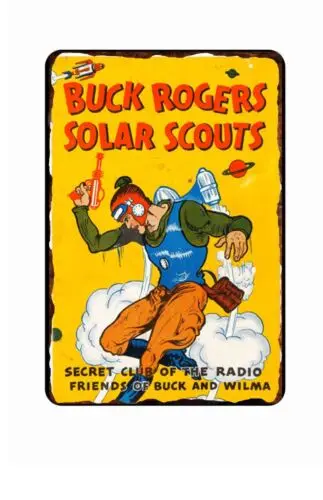 Buck Rogers Solar Scouts Vintage 1934 Art Si Fi All Metal Tin Sign  8 x 12