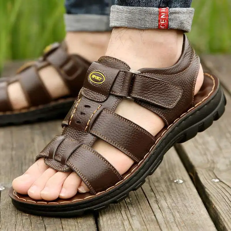 Genuine Leather Men Sandals Male Summer Shoes Outdoor Casual Sandal Cowhide Beach Shoes Classic Non-slip Men\'s Sandles