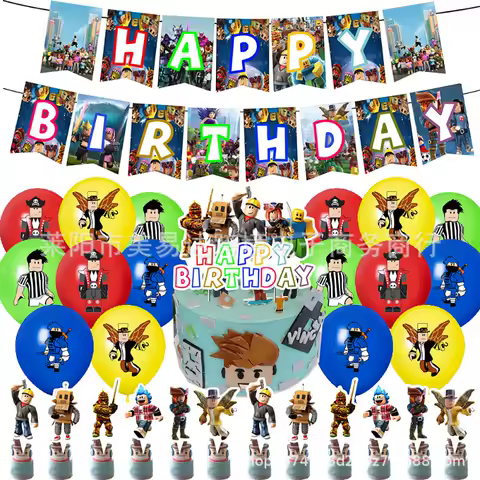 4Pcs Game Roblox Birthday Party Supplies Party Decoration Cartoon Anime Kawaii Gifts Baby Shower Balloon Cake Toppers Cup Plate