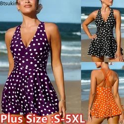 2024 Women's Summer Swimwear Oversized Dots Print Beach Outfits Women Sexy Bikini Sets Plus Size Swimsuit Bikinis for Fat Girls