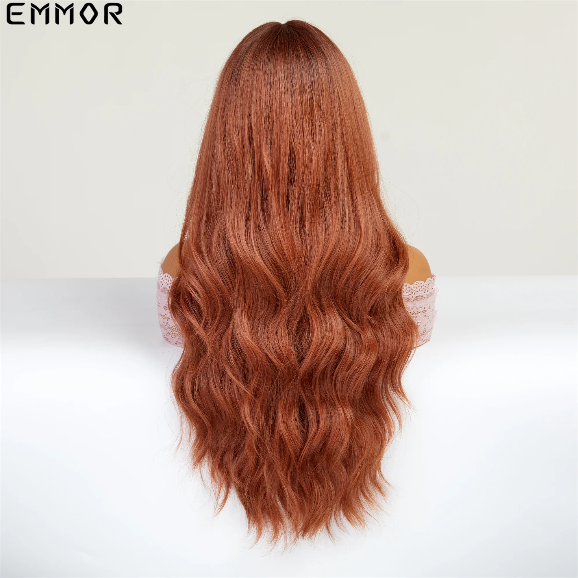 Emmor-peluca ondulada larga sintética con flequillo para mujer, cabello marrón resaltado Natural, fibra de alta temperatura, Cosplay