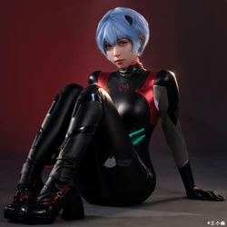 Anime Ayanami Rei Cosplay Costume Wigs Women Sexy Leather Jumpsuit Headwear Suit Racing Bodysuit Uniform Halloween Party Clothes