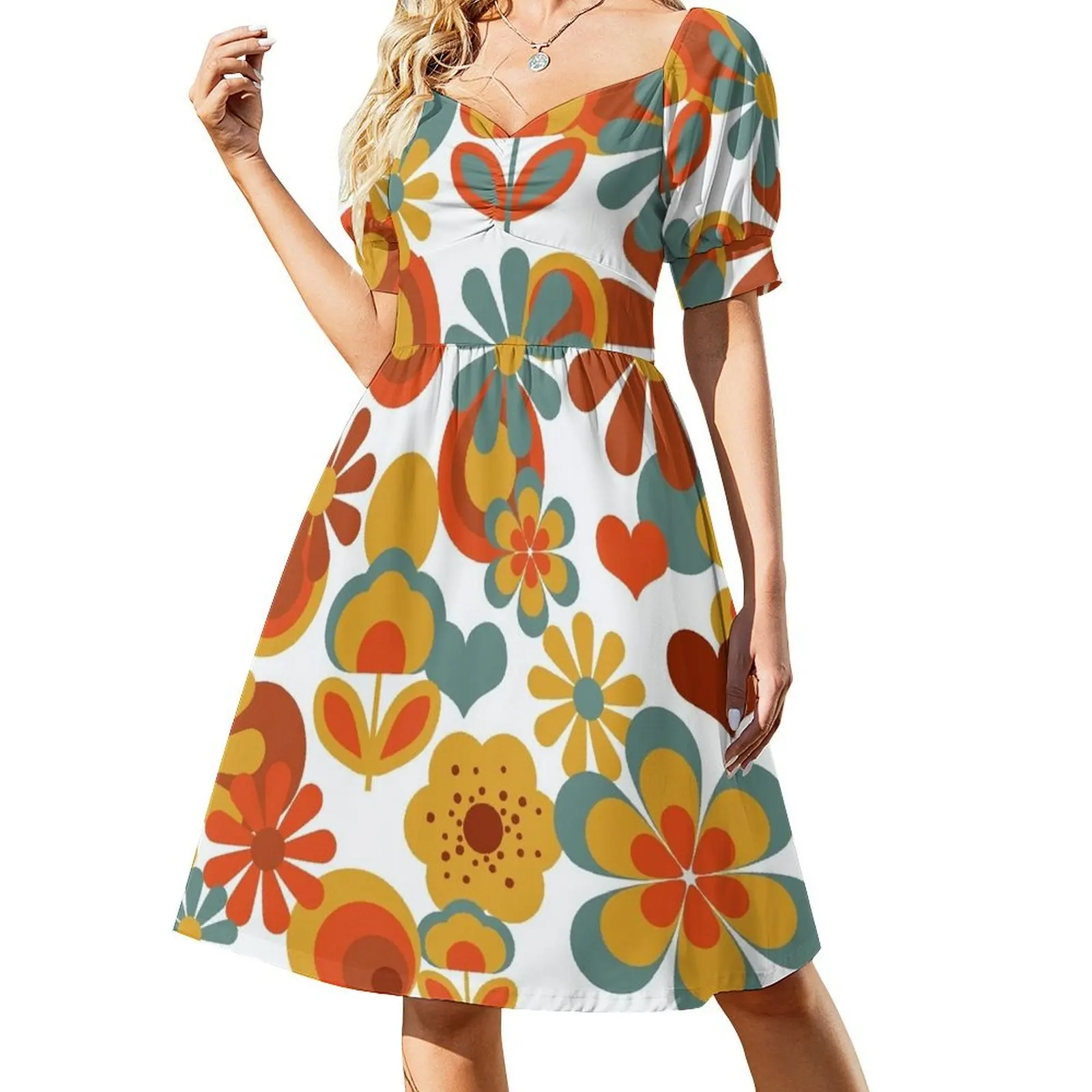 

70s Flower Power Short Sleeved Dress elegant women's dresses for wedding long dresses for women summer dresses Dress
