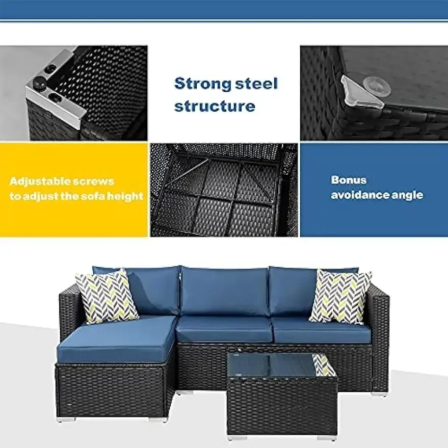 Furniture Sets 3 Pieces Outdoor Sectional Sofa Black All-Weather Rattan Wicker Sofa Small Patio Conversation Couch