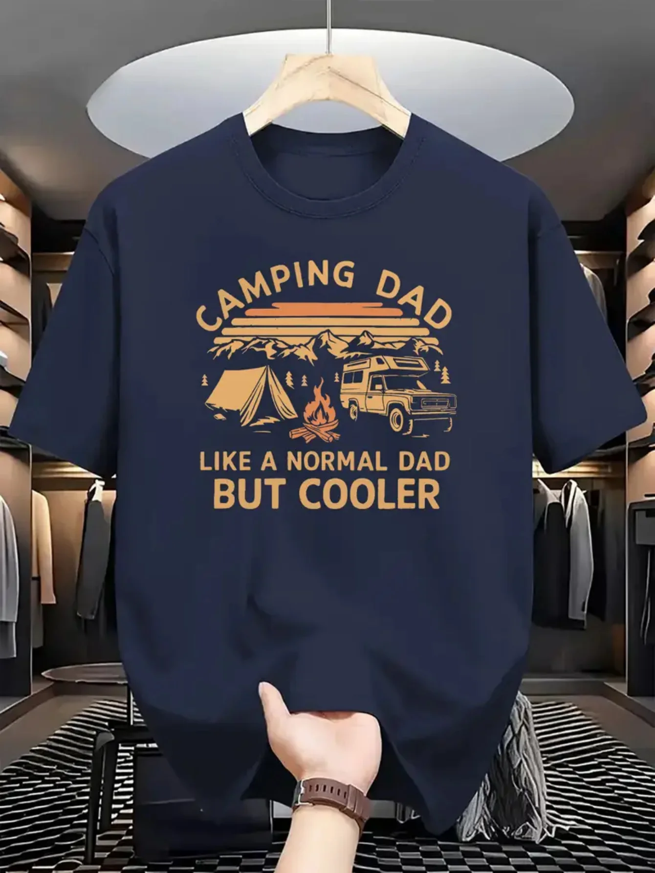 Camping Retro Tee T Shirt Men Vintage Sunset RV Tent Campfire Mountain Print Short Sleeve Cotton Casual Tops