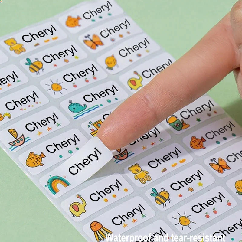 120Pcs Children School Stationery Water Bottle Pencil Kawai Name Labels Name Tag Sticker Customize Waterproof Stickers for Kids