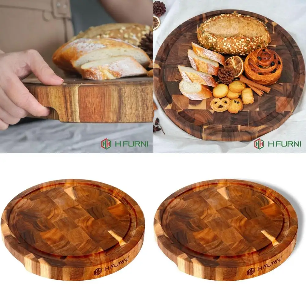 

12 Acacia End Grain Cutting Board, 1.5 Thick, with Handles and Juice Groove - Durable and Easy to Clean Kitchen Essential