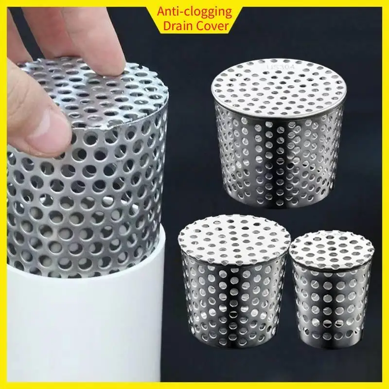 Stainless Steel Drain Cover 50MM Insert Filter Anti Clogging with PVC Pipe Cap for Home Office Kitchen Wet Area Floor Protection