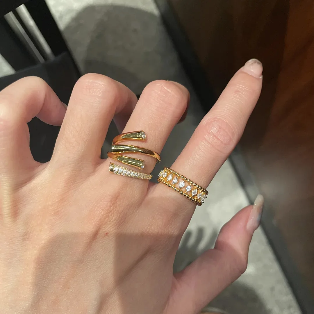 Ball Edge Diamond Row Ring ins Pigeon Egg Duo Variety Combination Stacked Silver Ring Woman