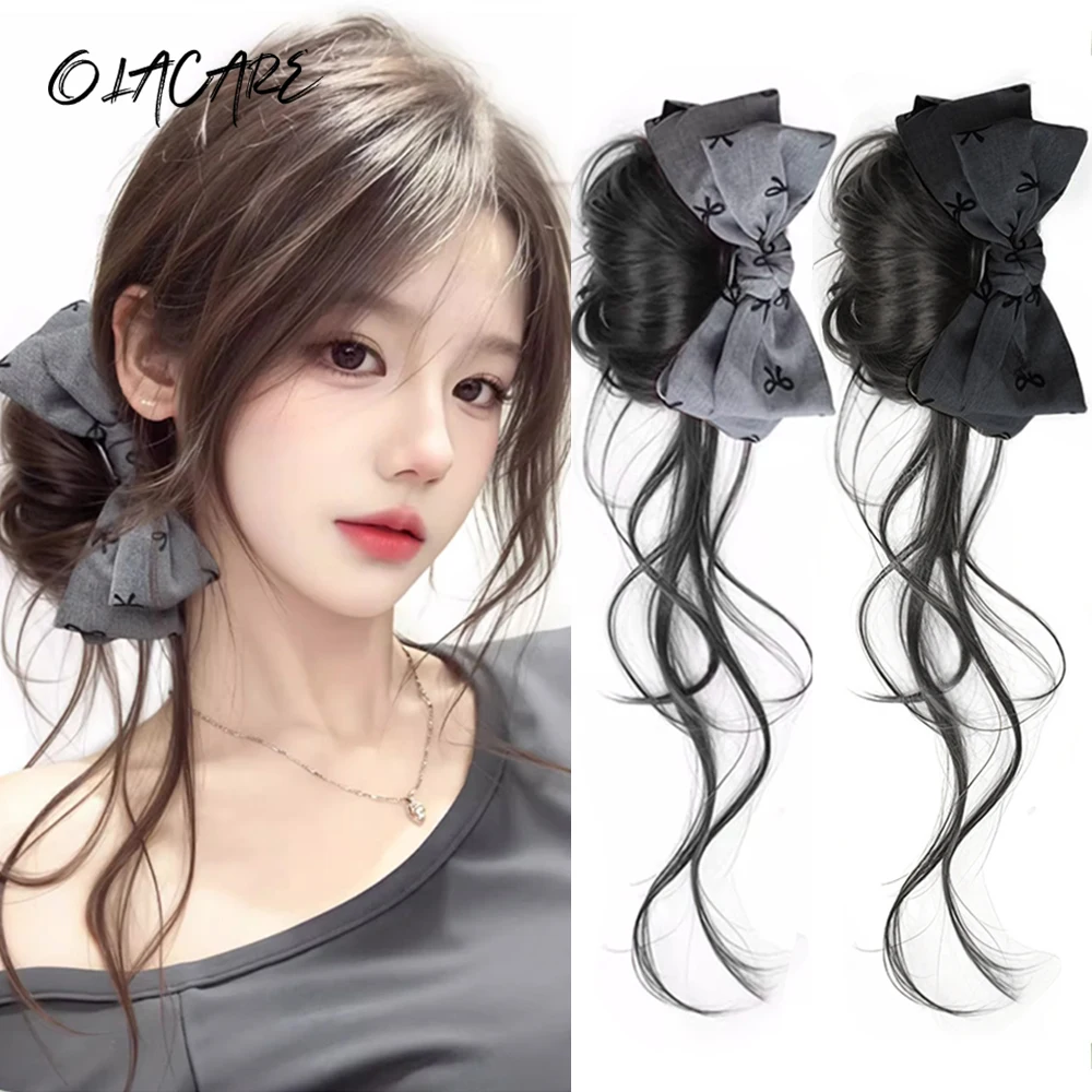 

Наращивание хвоста с бантиком, вьющиеся волнистые заколки для наращивания волос, длинный хвост, синтетический для женщин и девочек, на каждый день