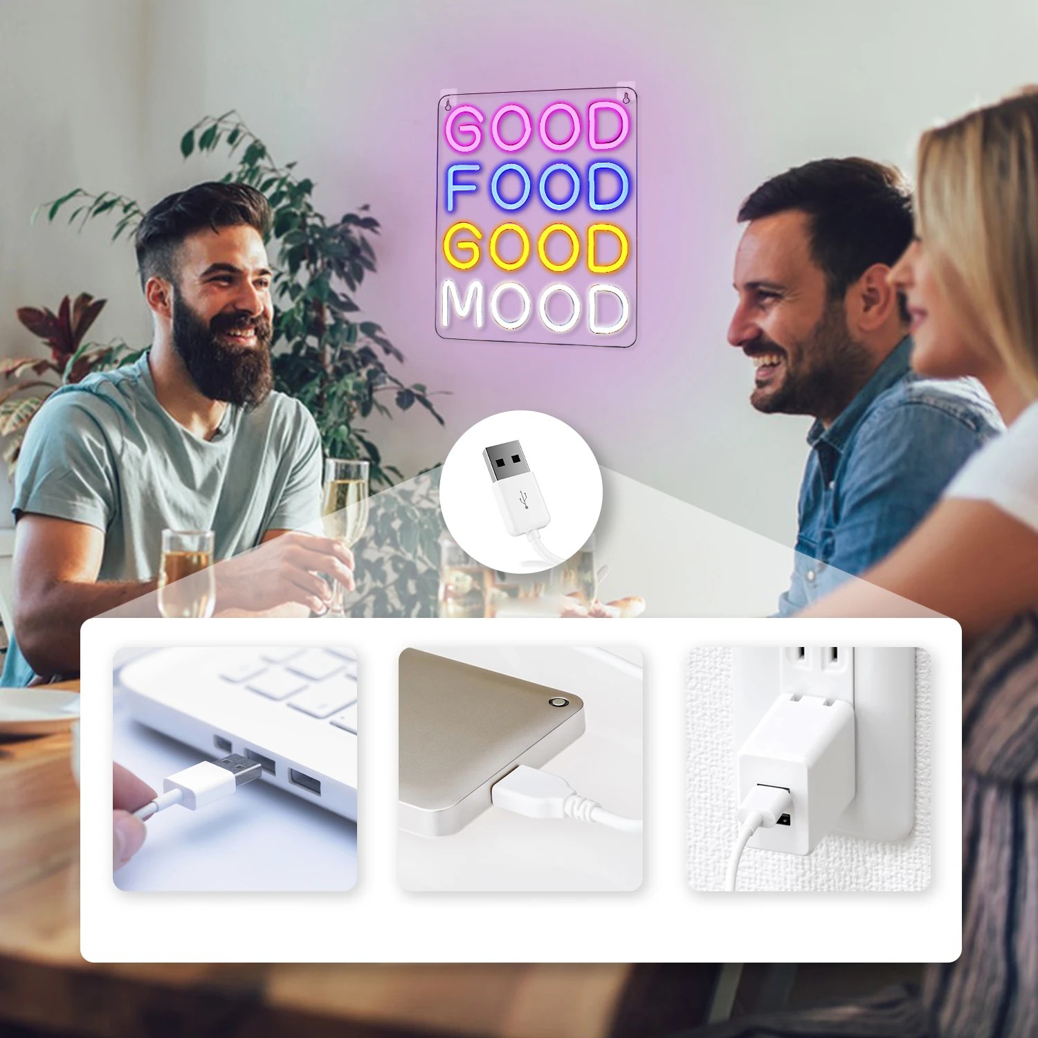 Good Food Good Mood Neon Sign For Wall Decor Colorful Neon LED Lights USB Powered Room Lamp For Kitchen Fast Food Shop Cafe Item