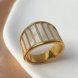 High End PVD Vintage White Shells Stainless Steel Geometric Fashion Ring PVD Waterproof Jewelry Party Gifts
