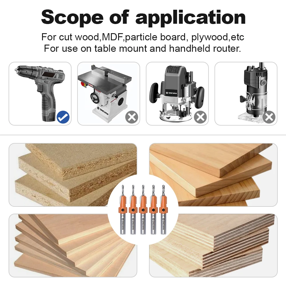 ONEVAN Hss Countersink Drill Bits 8MM Shank Screw Extractor Router Bit Woodworking Milling Cutter For Wood