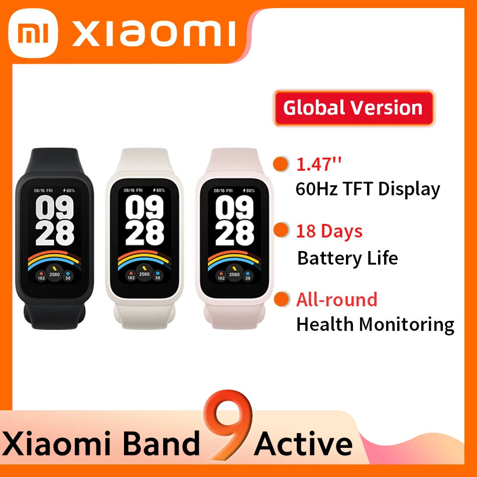 New Xiaomi Smart Band 9 Active Global Version 1.47'' Display Health Monitoring 18 Days Battery Life 5ATM Sports Mi Bracelet