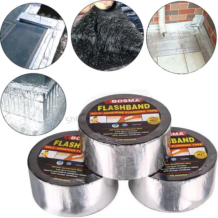 

Aluminum Foil Asphalt waterproof tape High Temperature Super Resistant Waterproof Self Adhesive seal Wall Crack Roof Pipe Repair