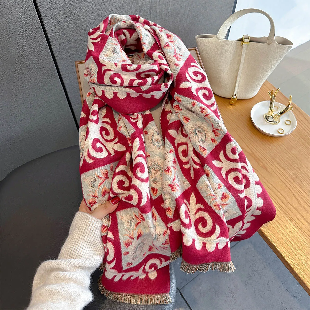Neue Mode Winter Duplex Druck Kaschmir Schal Frauen Hohe Qualität Verdicken Wrap Schal Damen Pashmina Jacquard Schals Luxus – Detail 3