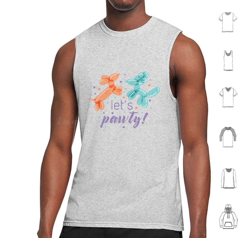 Let's Pawty! Aqua Background Multicoloured Fun Balloon Dogs And Confetti Tank Tops Print Cotton Balloon Dog Shape