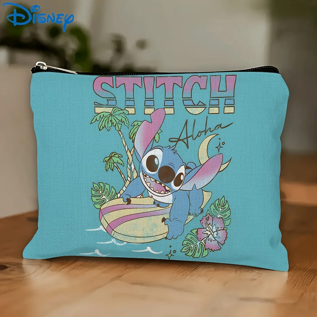 Bolsa de maquillaje de dibujos animados de Lilo y Stitch de Disney para el Día de San Valentín, bolsa de almacenamiento de joyas, bolsa de almacenamiento con cremallera de viaje perfecta, regalo de cumpleaños divertido, 1 unidad