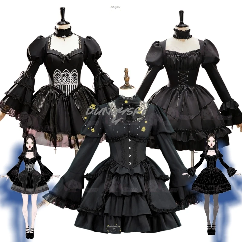 Vestido Lolita Original de Halloween, Nuevo Vestido Gótico Oscuro Jsk para Mujer y Niña, Primavera y Verano, Camisa con Capa y Mangas Acampanadas