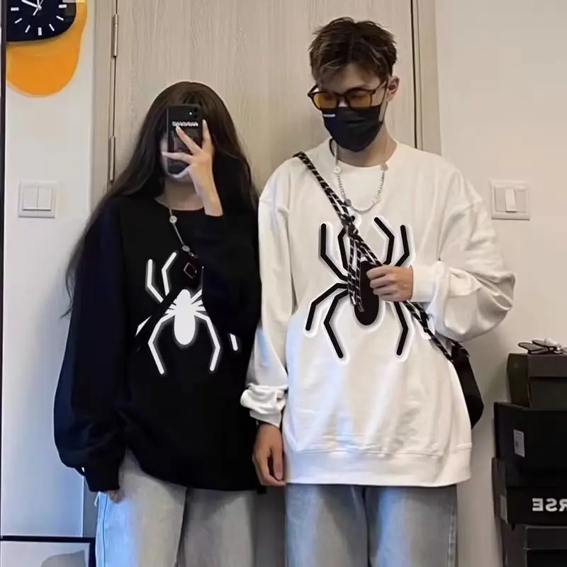 2024 Spring Autumn Oversized Y2k Style Classic Hoodies Warm Long Sleeve For Couple Spider Hooded Pullover Casual Sweatshirt