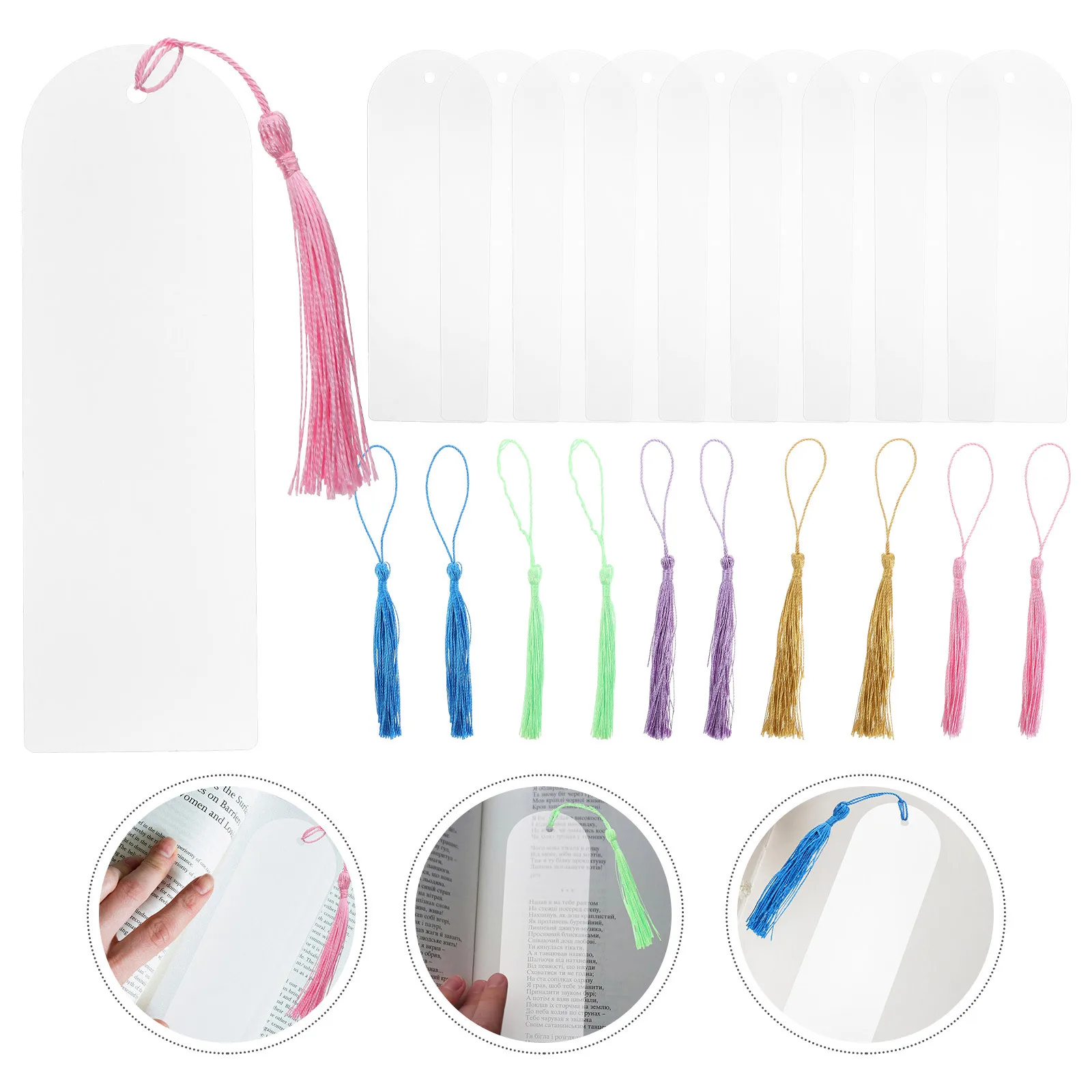 

1Set Acrylic Bookmark Blank Tassels Pendant Lightweight Reading Page Marker DIY Craft Supplies Acrylic Bookmark Blank