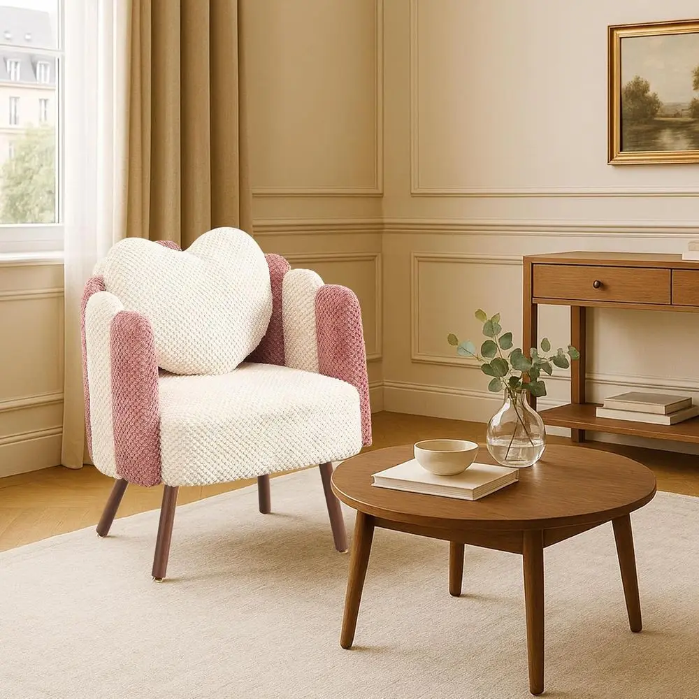 

Velvety Accent Chair with Vanity Backrest and Wooden Legs, Ideal for Home Reading, Living Room, Makeup, and Bedroom in Beige and
