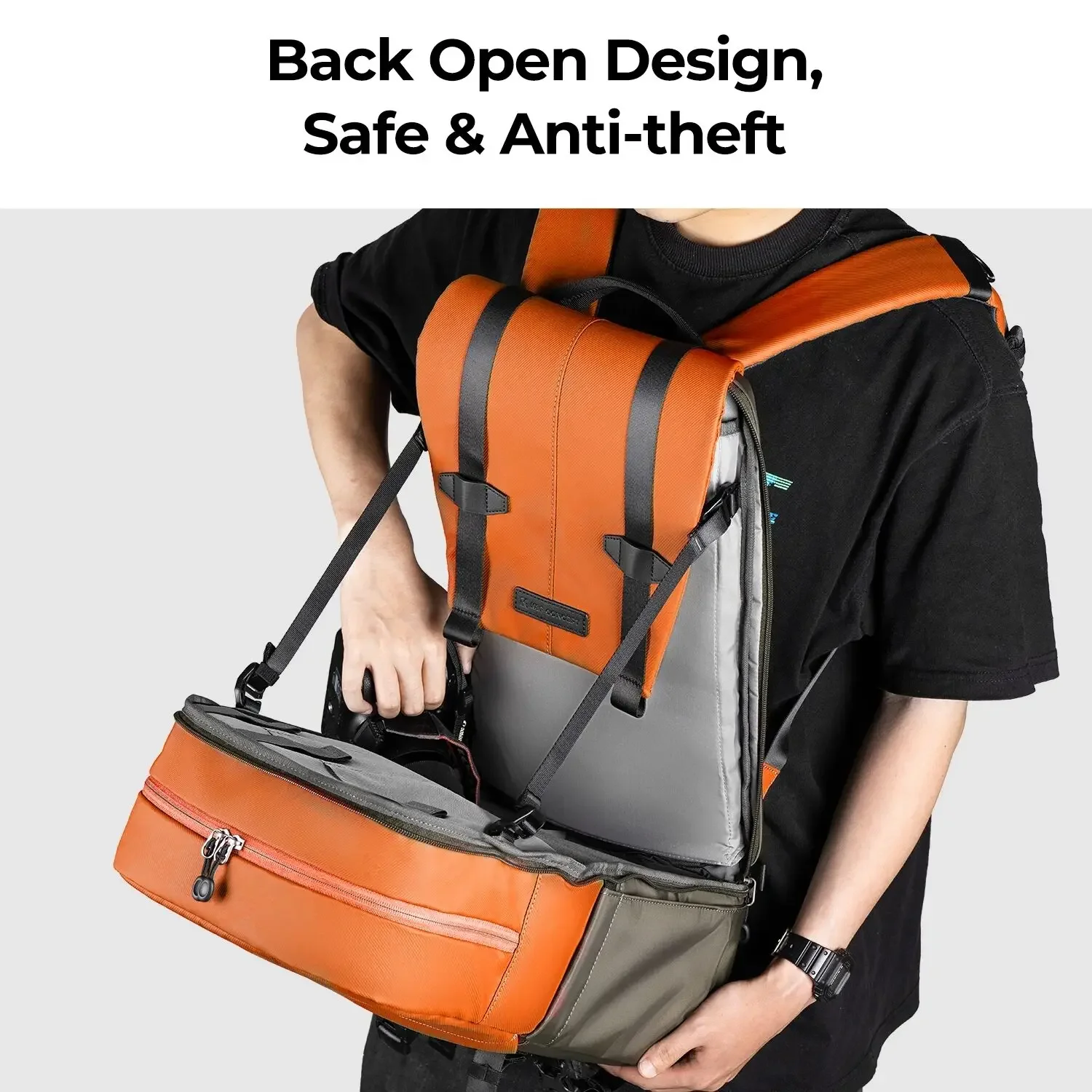 K&F CONCEPT Camera Backpack Camera Bag with Rain Cover Ergonomic Design for Outdoor Travel Photography Tripod Compatible