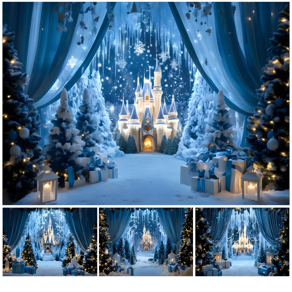 Frozen World Castle Photography Backdrop Girls Princess Birthday Party Background Christmas Winter Snowflake Banner Photo Studio