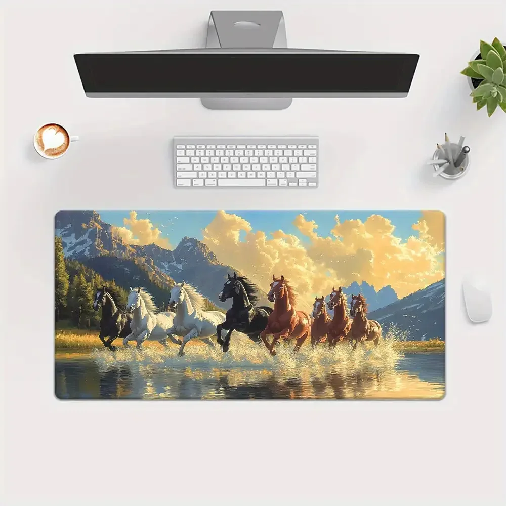 Running Horses Scenic Landscape Extra Large Desk Pad Durable Rubber Gaming Mouse Pad