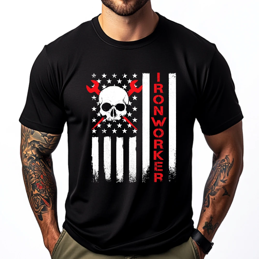 

Ironworker American Flag Union Metal Worker Ironworking Mens Shirts Graphic Tshirt Chinese Style Vintage T Shirt Men Camiseta