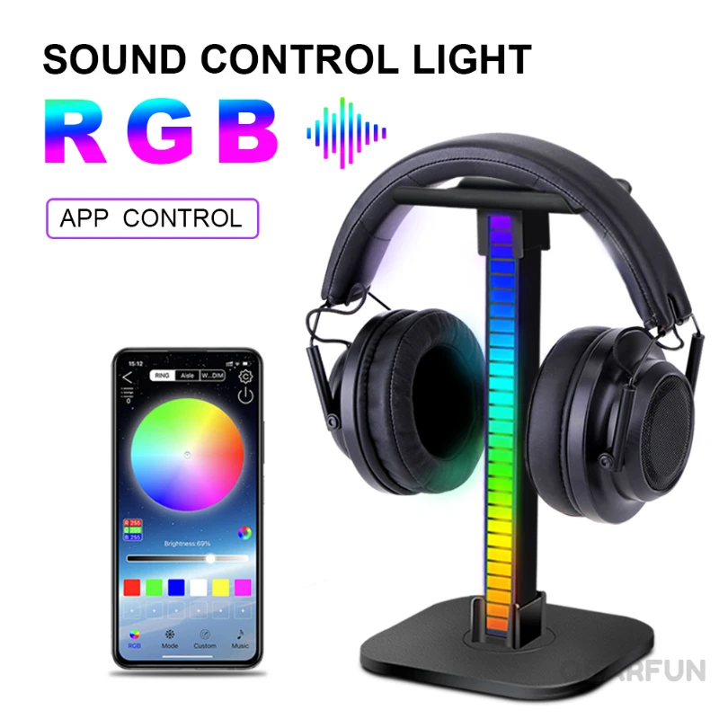 RGB Gaming Headphone Stand with Voise Pickup Led Light App Control Headphone Hanger Holder Earphone Accessories Gift Idea