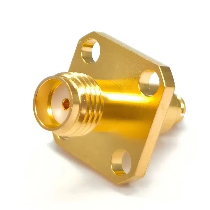 RF Coaxial Adapter, 4-Hole Flange Mount, with Gold Plated Female Connector 50 Ohm 10MHz-18GHz